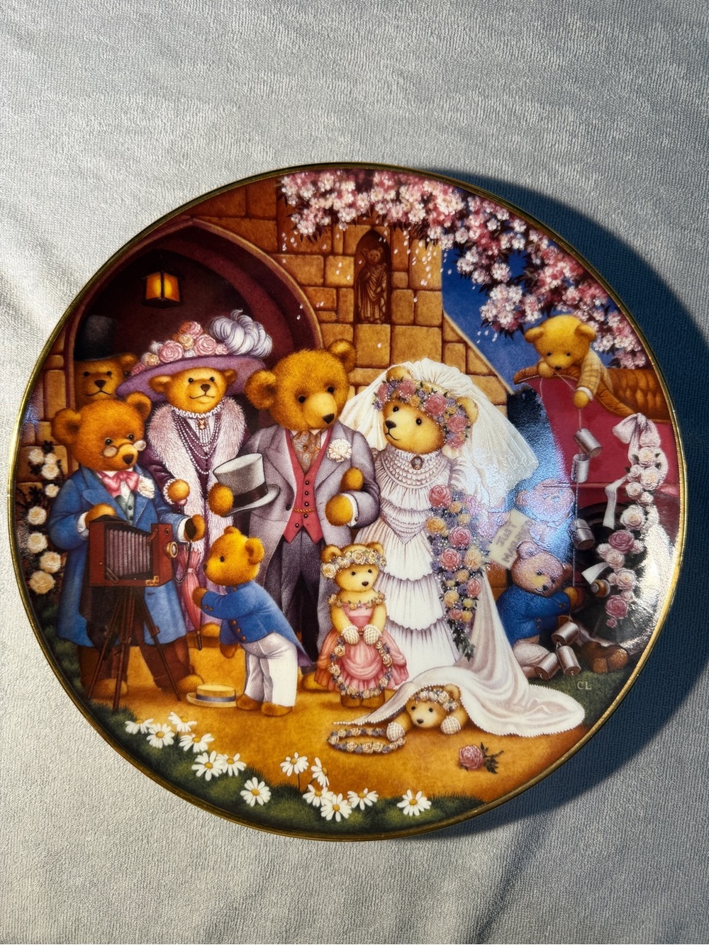 Franklin Mint Limited Edition Porcelain Teddy Bear Wedding Plate JA 5158